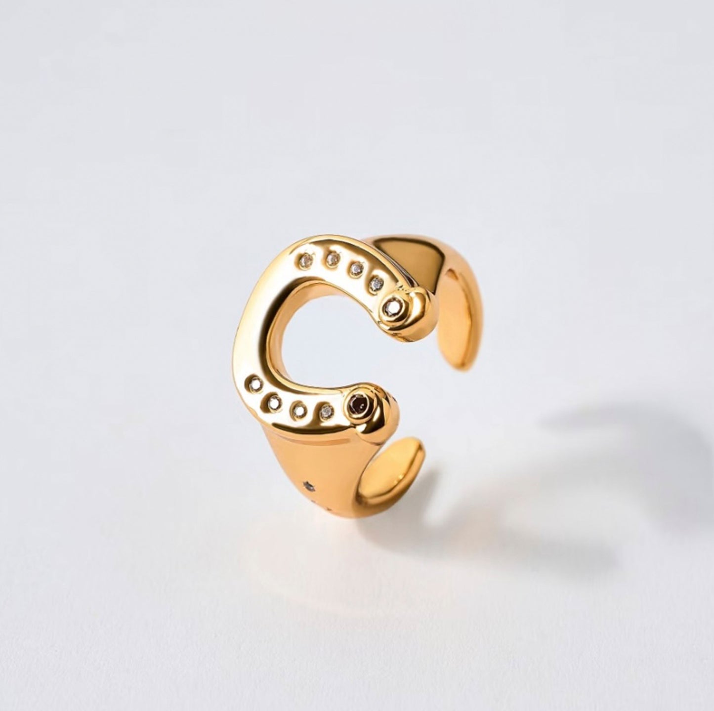 Gold Libra ring with zircon by QiBai London
