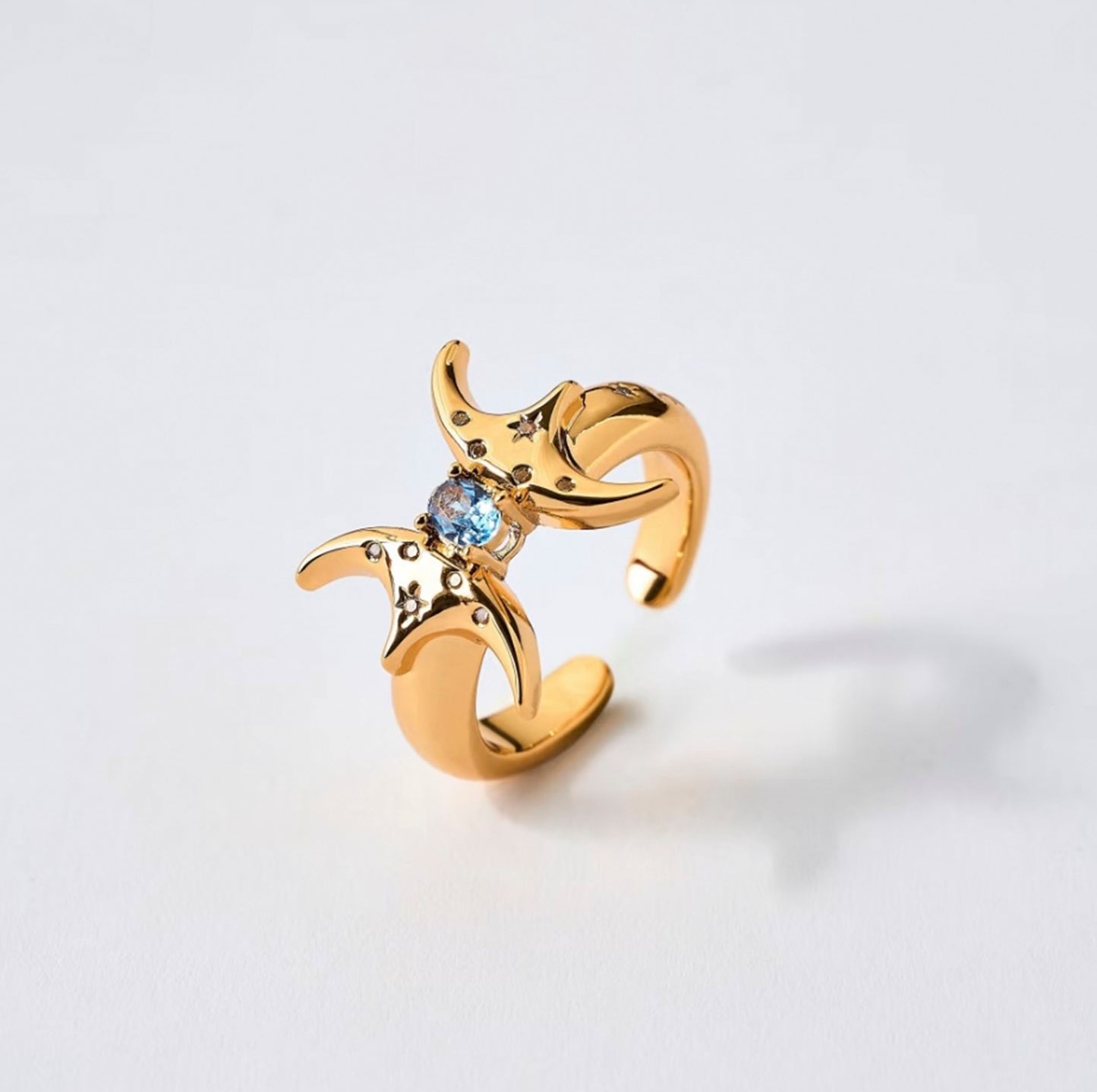 Gold Pisces ring with zircon by QiBai London
