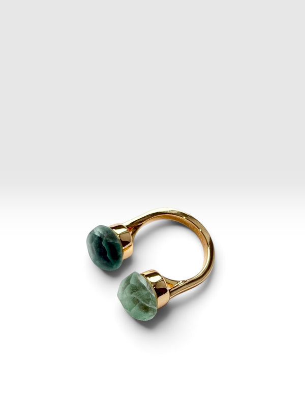 Gold Echo Ring with green fluorite crystals by QiBai London