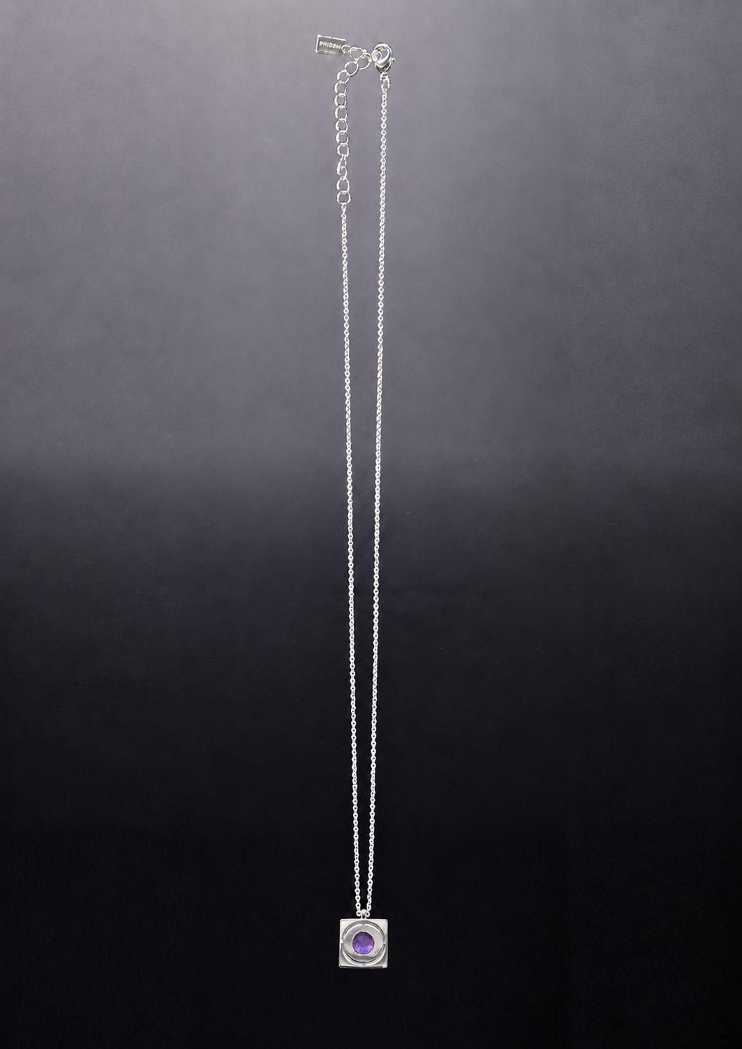 Silver Starrr Necklace with Amethyst crystal pendant detail by QiBai London