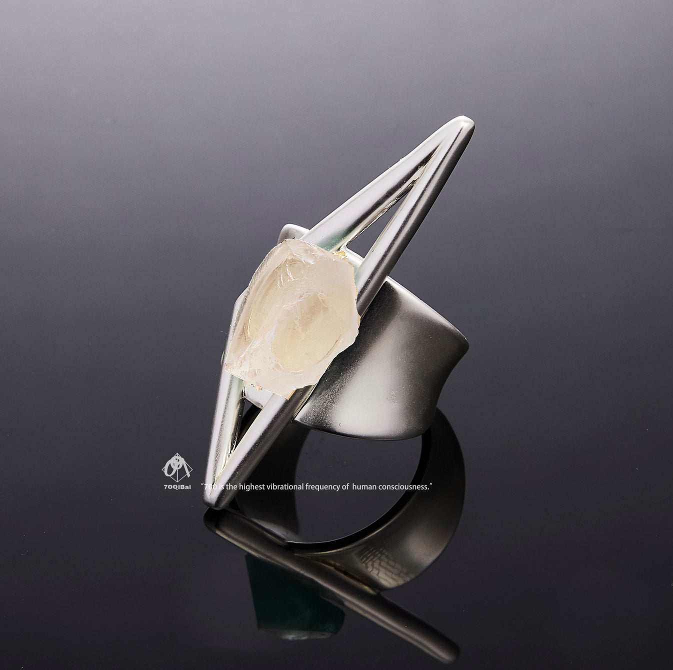 Silver Vector I ring with raw Citrine crystal detail view by QiBai London