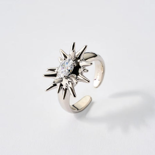Silver Aries ring with zircon by QiBai London
