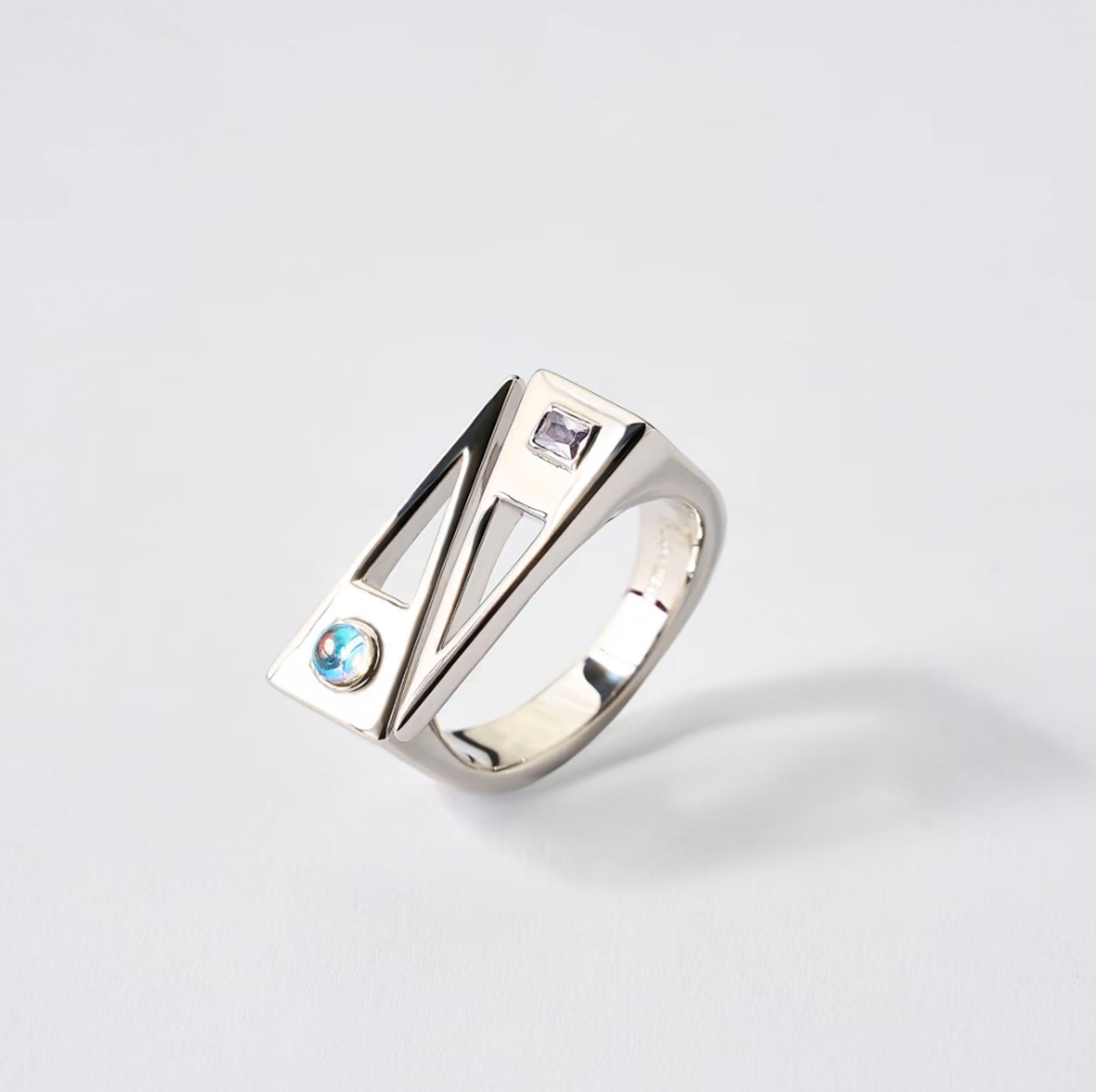 Silver Gemini ring with zircon by QiBai London