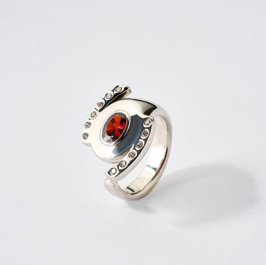 Silver Cancer ring with zircon by QiBai London