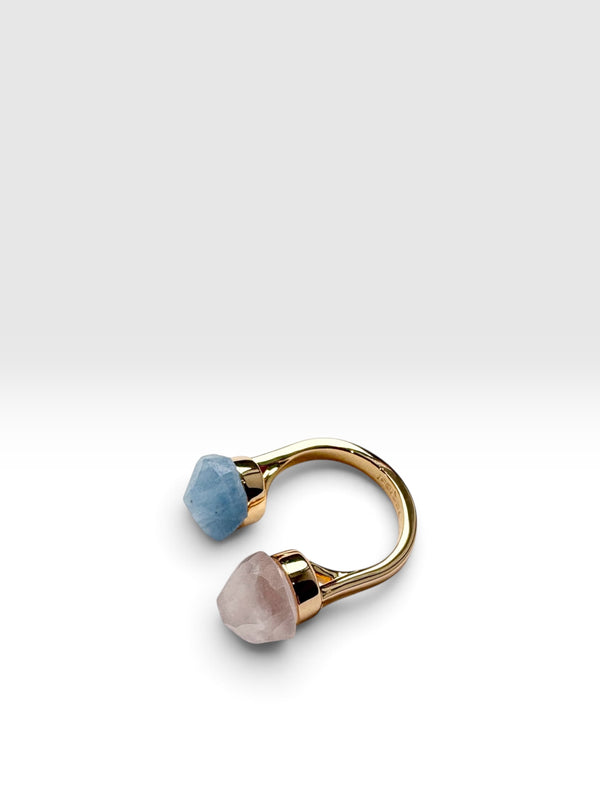 Gold Echo Ring with kyanite and pink crystal by QiBai London