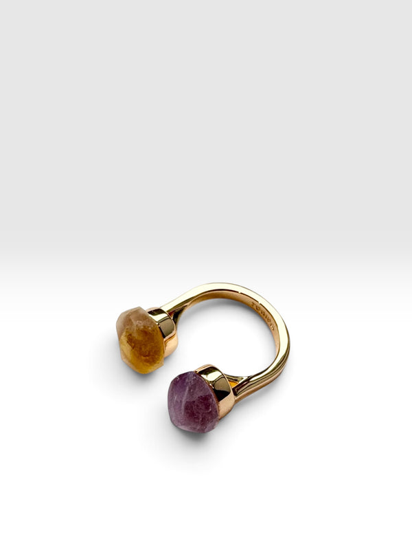 Gold Echo Ring with amethyst and citrine crystals by QiBai London