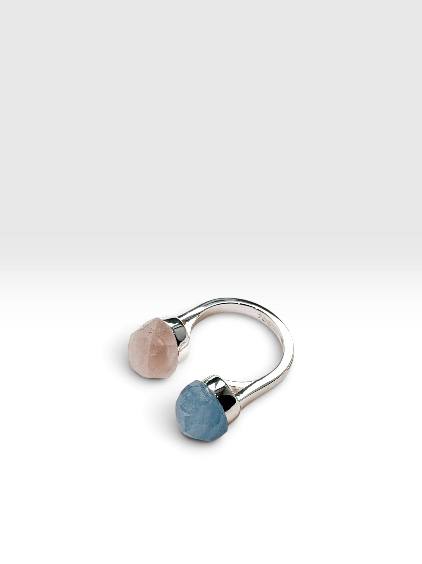 Silver Echo Ring with kyanite and pink crystal by QiBai London