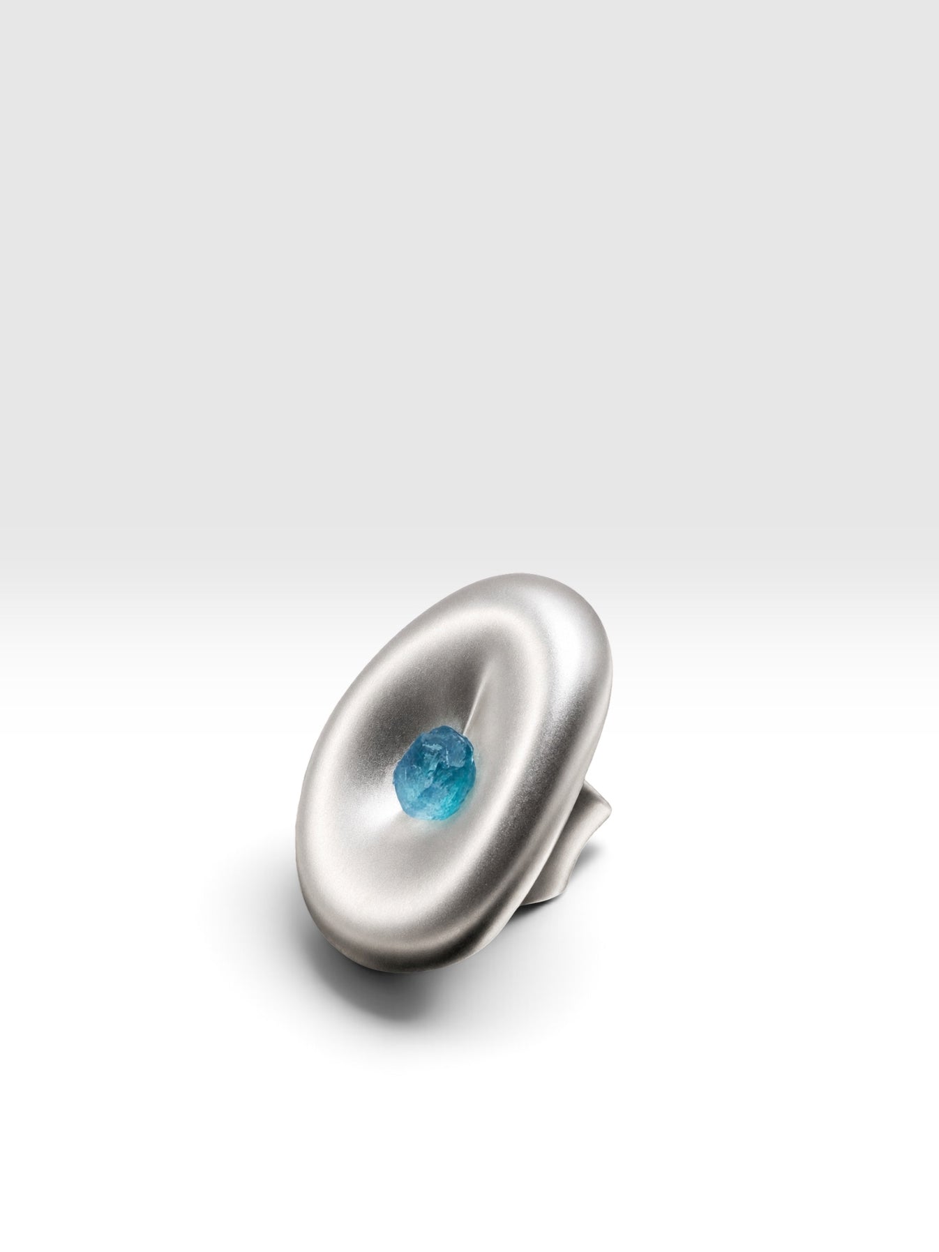 Ovum Silver ring with raw Blue Aragonite crystal by QiBai London