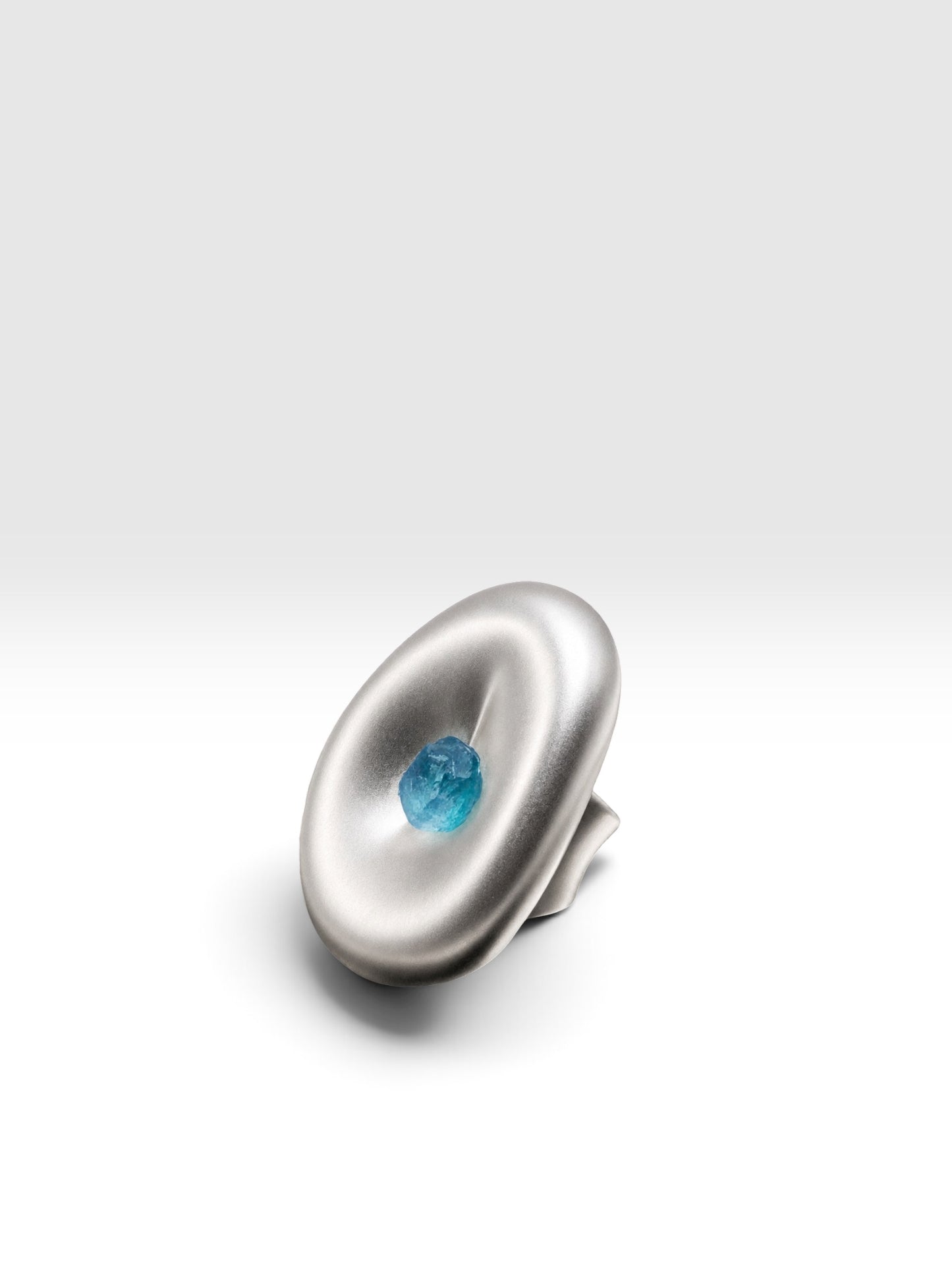 Ovum Silver ring with raw Blue Aragonite crystal by QiBai London