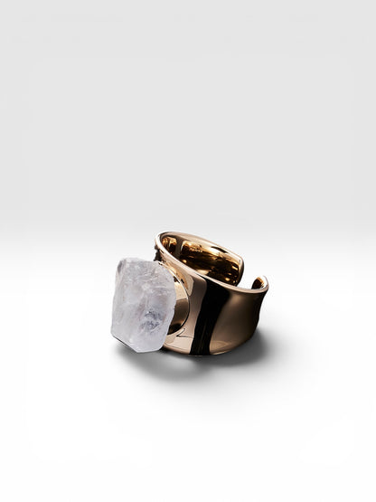 Gold Monolith ring with raw Kyanite crystal front view by QiBai London
