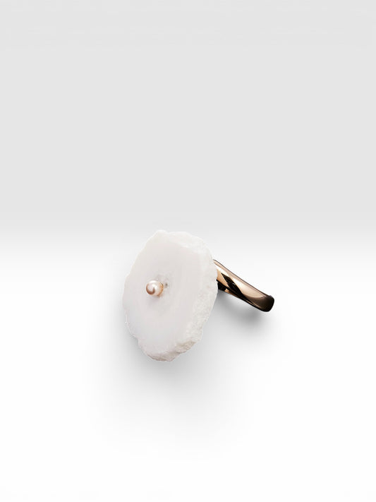 Gold Still Halo ring with Druzy-Centered Agate Slice by QiBai London