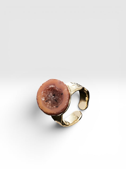 Gold Crystal Cave ring front view by QiBai London