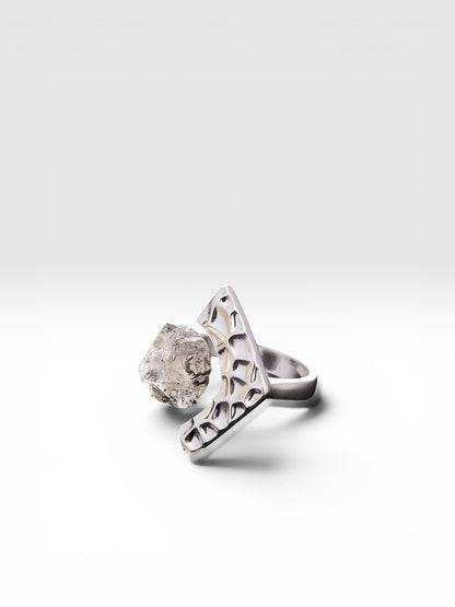Silver Echo Gate ring with raw Goblin stone by QiBai London