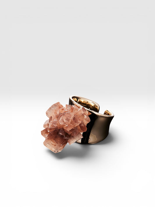 Silver Aragonite ring with raw Aragonite crystal by QiBai London