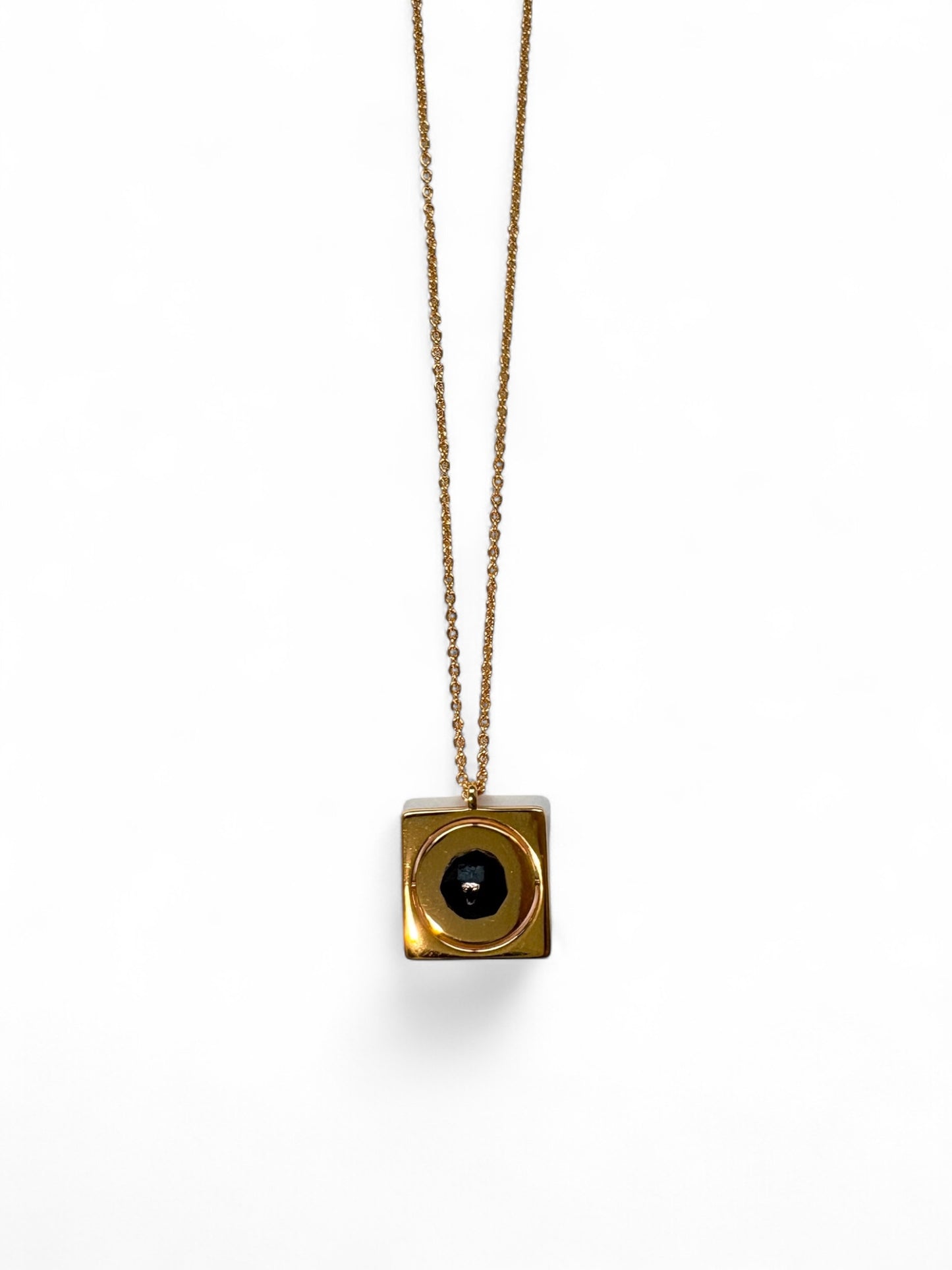 Gold Starrr necklace with Obsidian detail view by QiBai London
