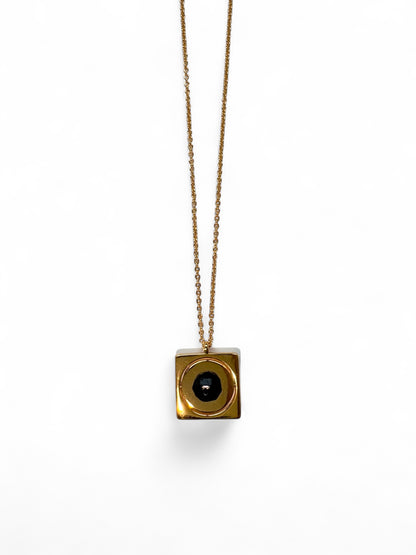 Gold Starrr necklace with Obsidian detail view by QiBai London
