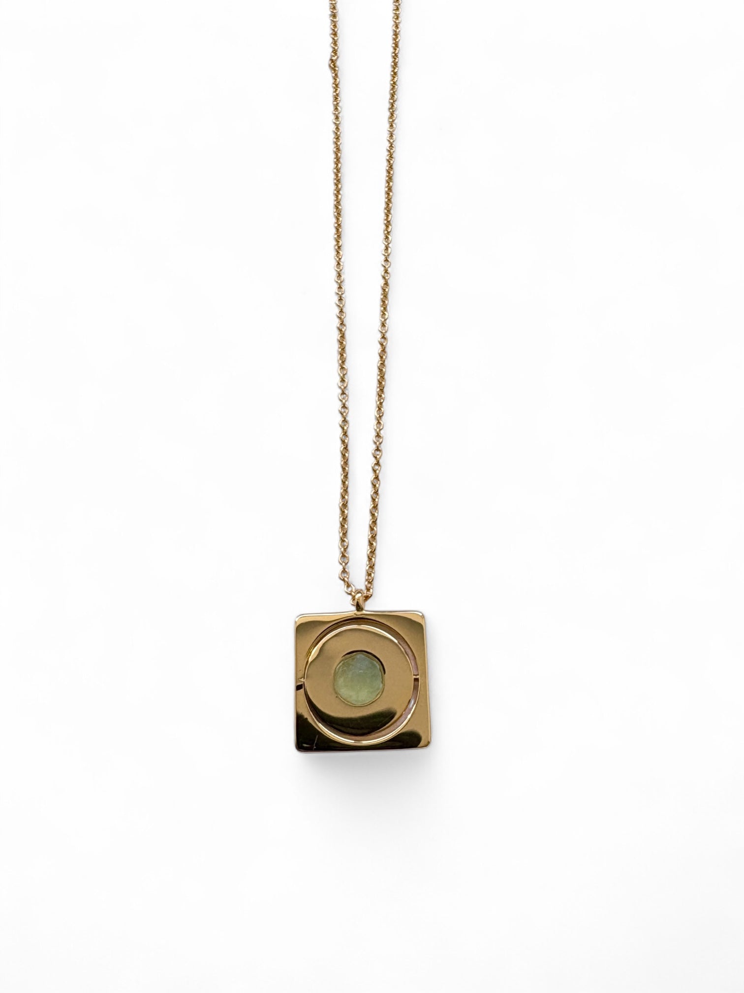 Gold Starrr necklace with raw Fluorite crystal detail view by QiBai London