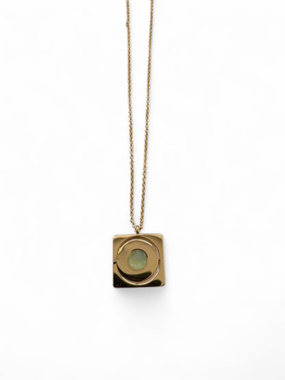 Gold Starrr necklace with raw Fluorite crystal detail view by QiBai London
