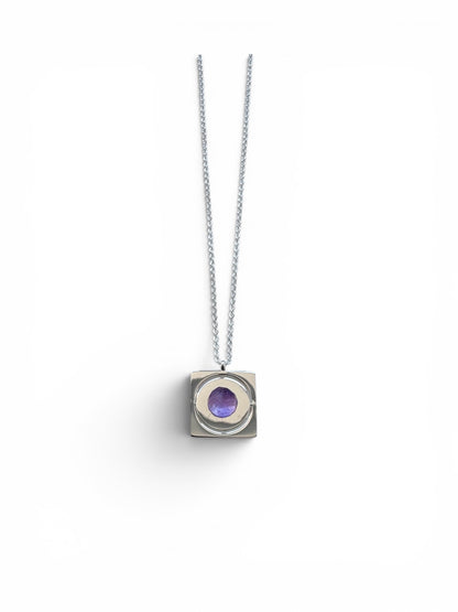Silver Starrr necklace with raw Amethyst crystal front view by QiBai London