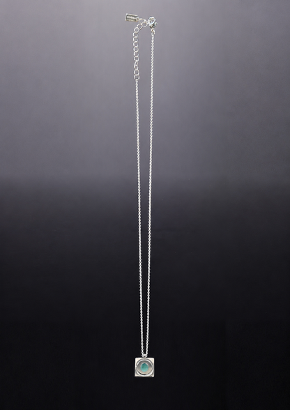 Silver Starrr Necklace with Green Fluorite crystal pendant detail by QiBai London