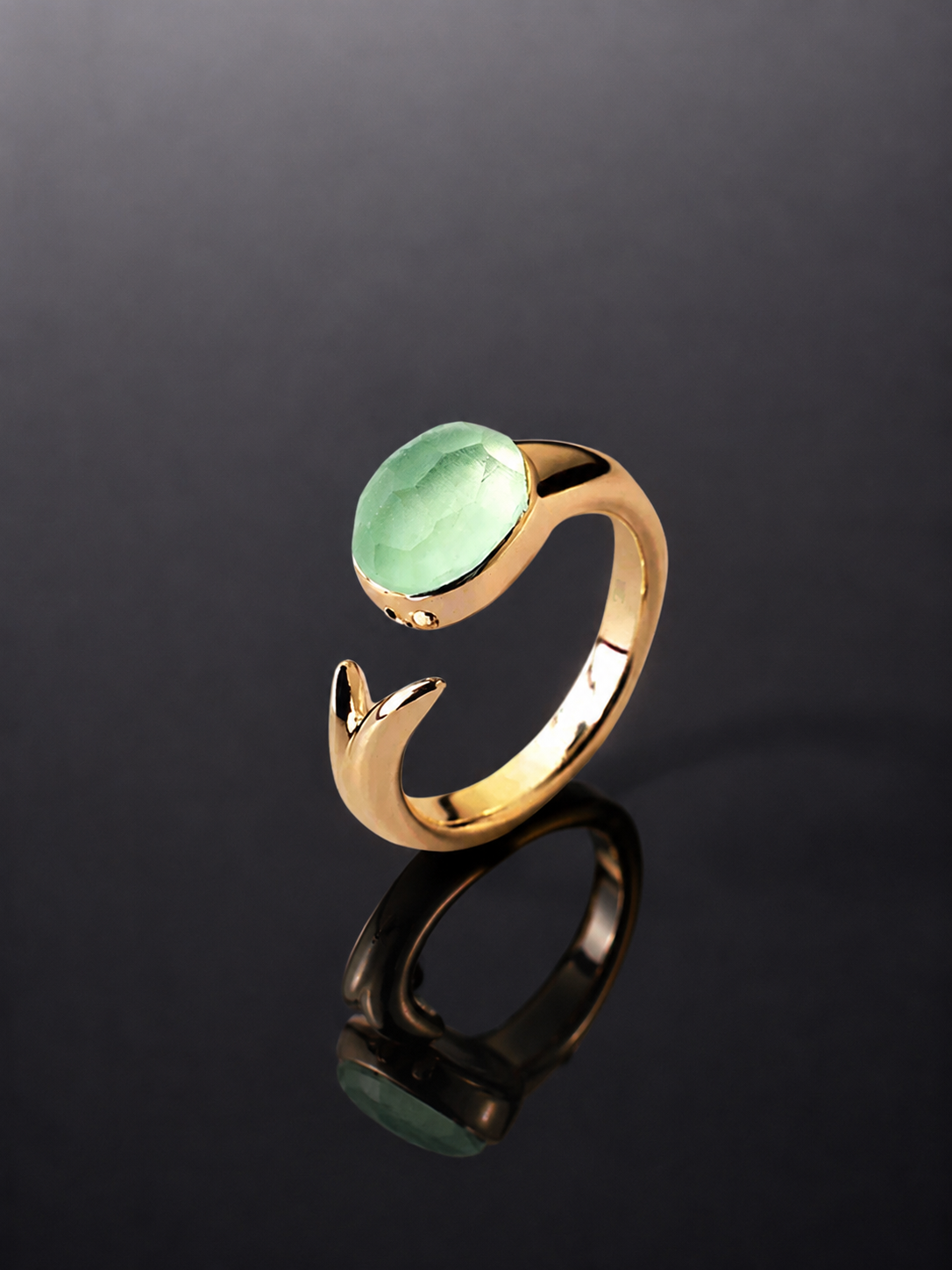 Tulip gold open ring with a Green Fluorite by QiBai London