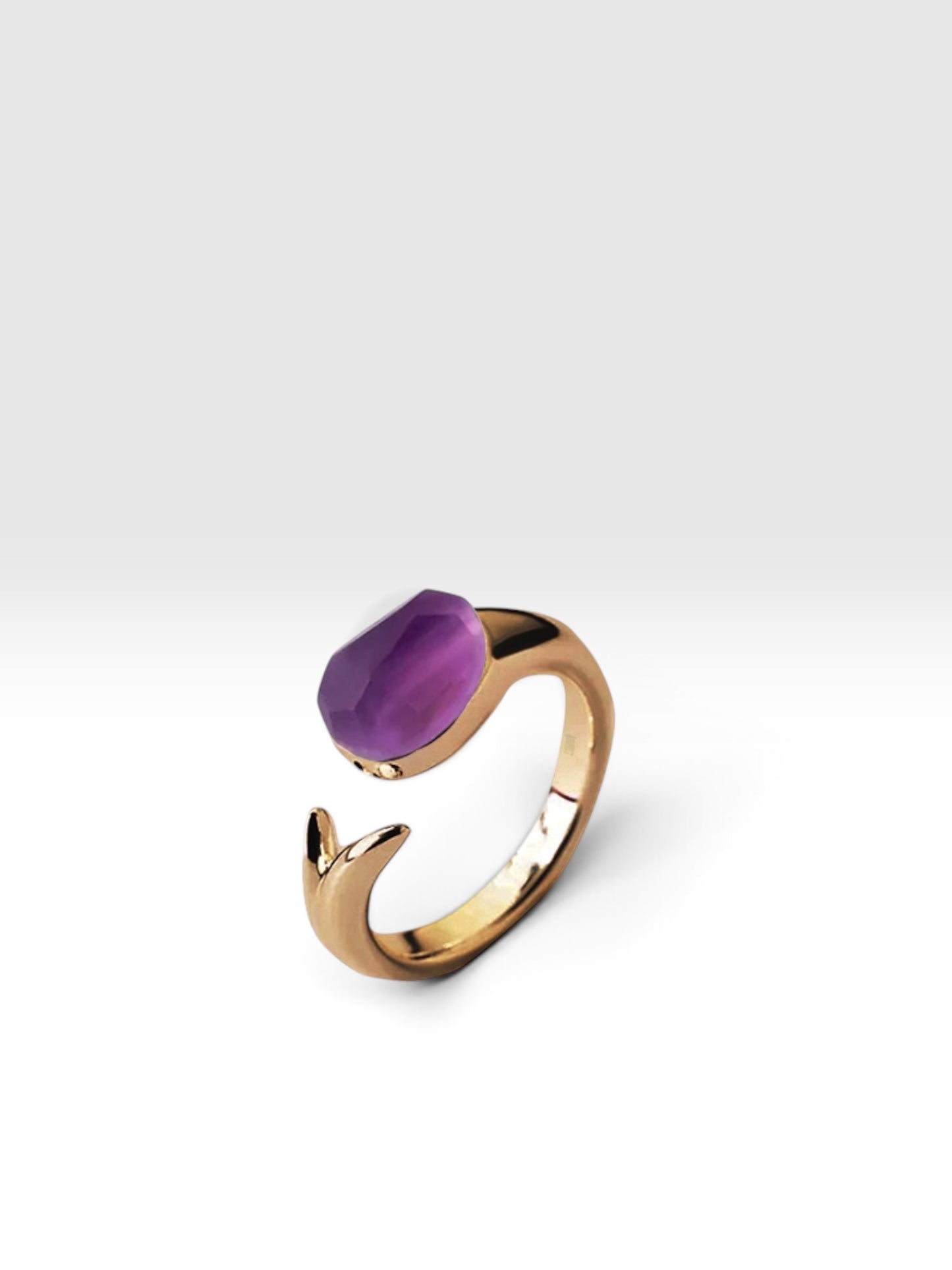 Tulip gold ring with purple amethyst crystal by QiBai London