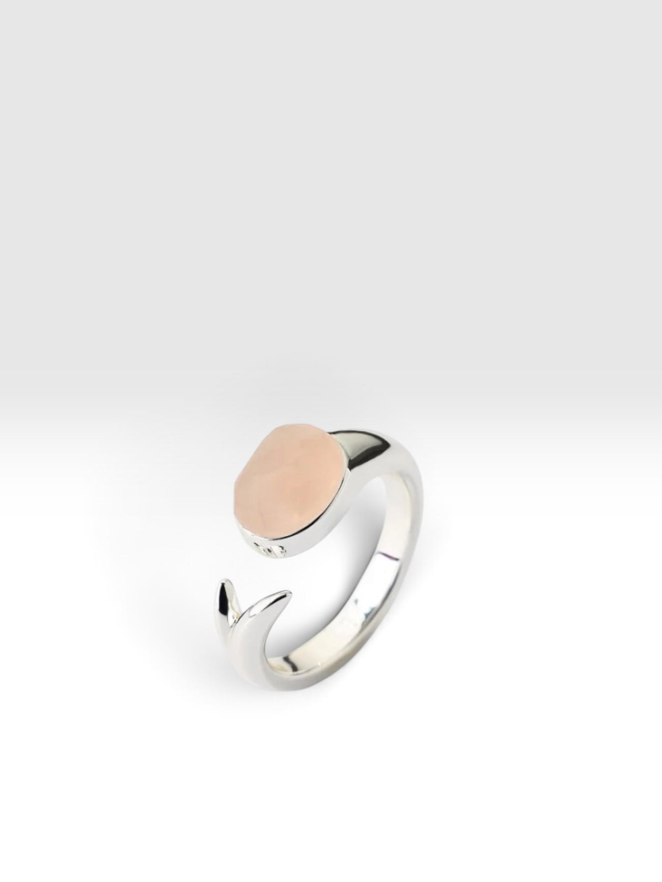 Tulip silver ring with pink rose quartz crystal by QiBai London