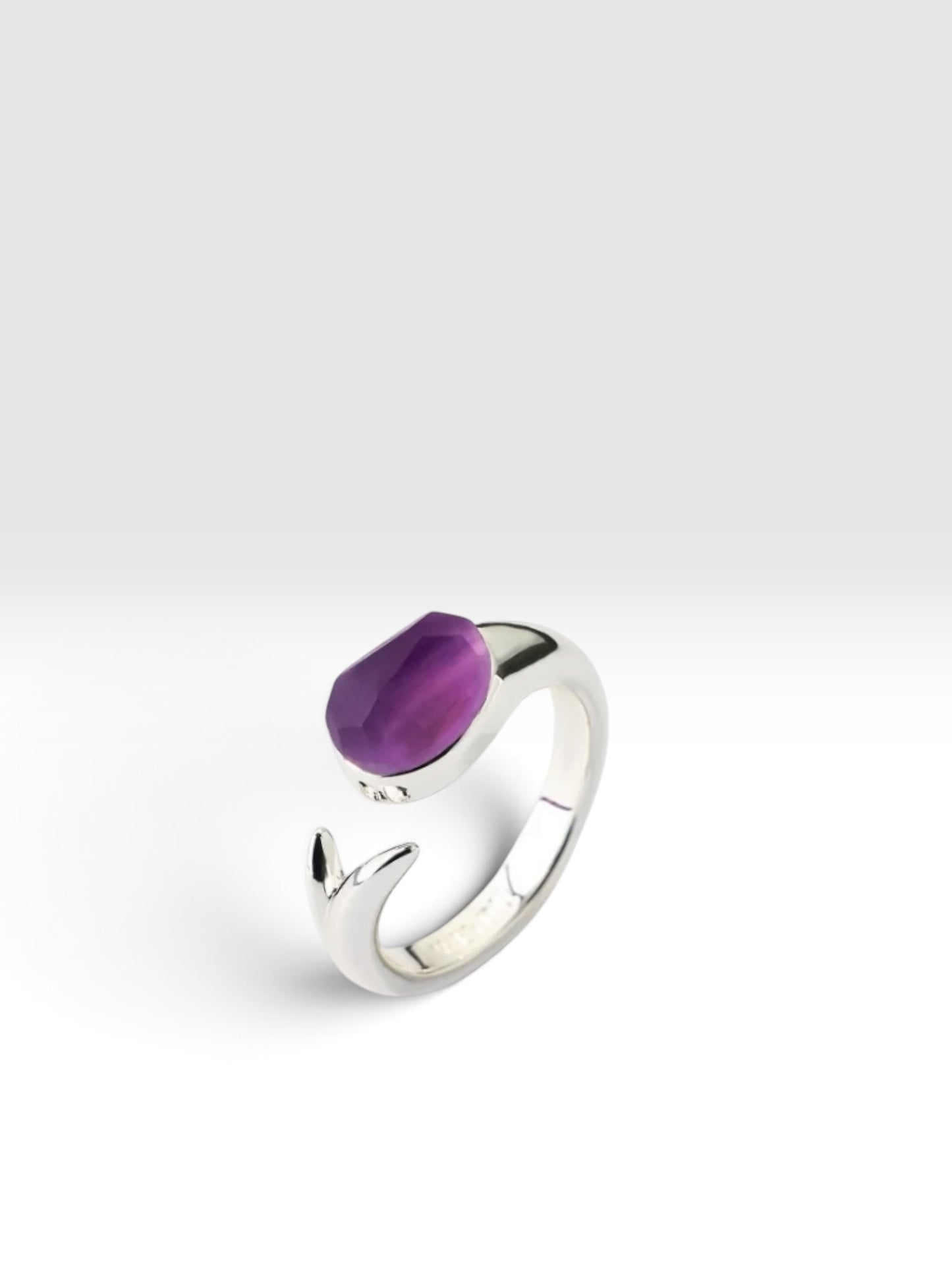 Tulip silver ring with purple amethyst crystal by QiBai London