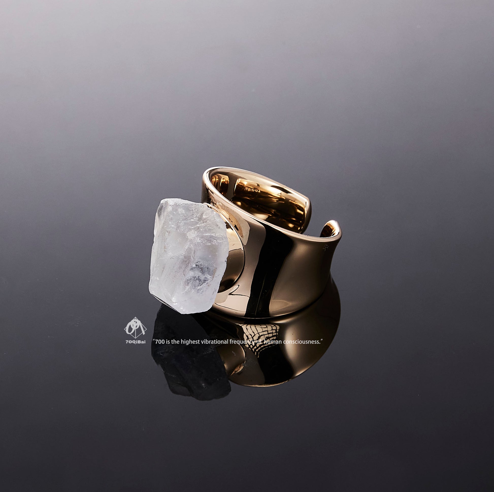 Gold Monolith ring with raw Kyanite crystal detail view by QiBai London